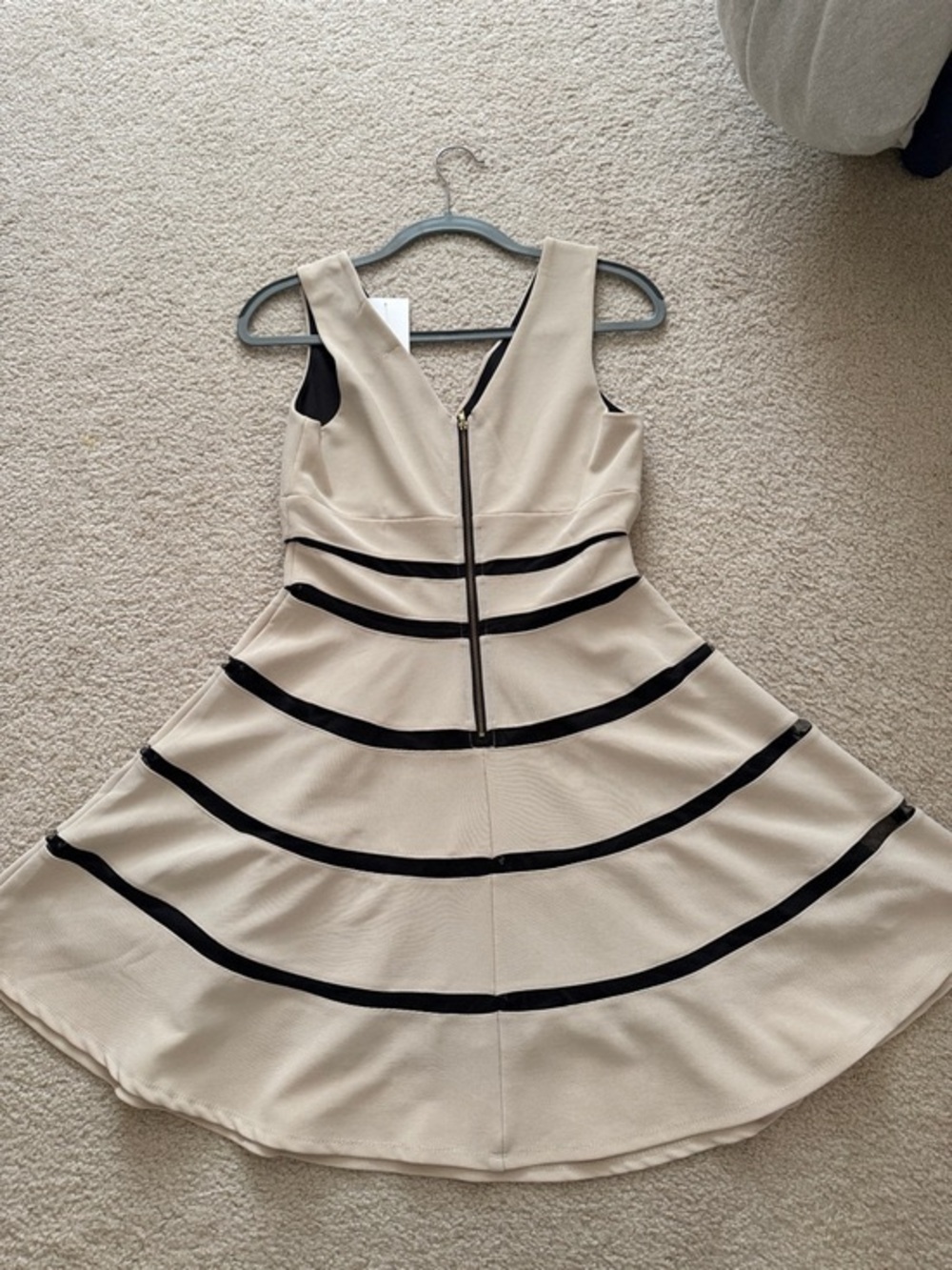 Beige & Black Striped Fit-and-Flare Dress